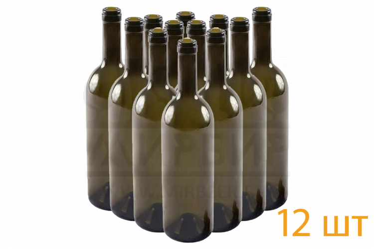 Бутылка винная "БОРДО" оливковая 12 шт. , 0,75 л.